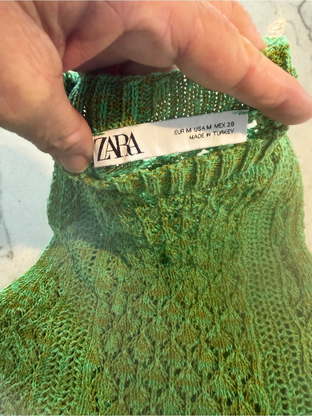 ZARA Green Openwork Knit Sweater Size M